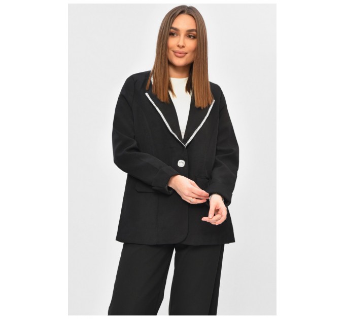 Женский пиджак однотонный черного цвета 201910L