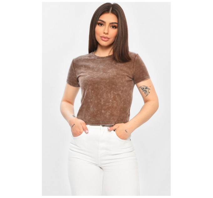 Женская футболка однотонная в рубчик коричневого цвета 201972L