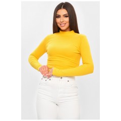 Кофта женская однотонная в рубчике желтого цвета 201981L