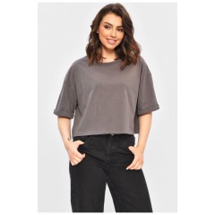 Футболка жіноча однотонна темно-сірого кольору 202069L