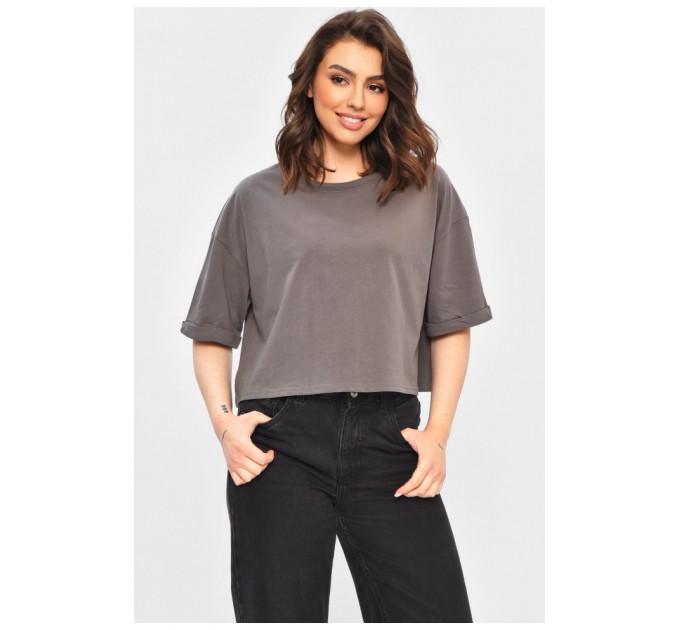 Женская футболка однотонная темно-серого цвета 202069L