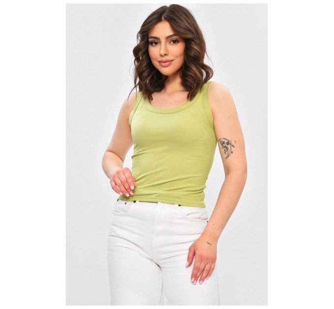 Женская майка однотонная в рубчик оливкового цвета 202267L