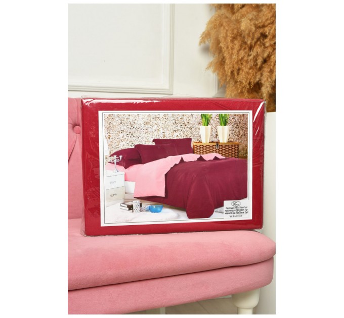 Комплект постельного белья бордовый с розовым полуторком 203571L