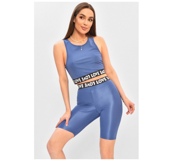 Спортивный женский костюм синего цвета с надписью 203883L