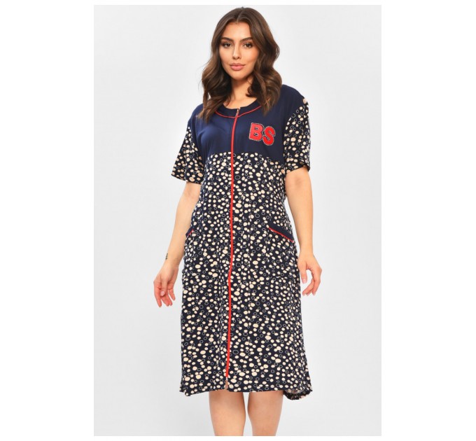 Халат жіночий батальний темно-синього кольору з принтом 204608L