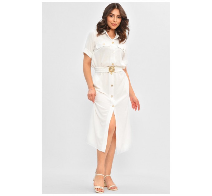 Сукня жіноча однотонна білого кольору з поясом 204917L