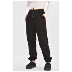 Спортивні жіночі штани на флісі чорного кольору 205013L