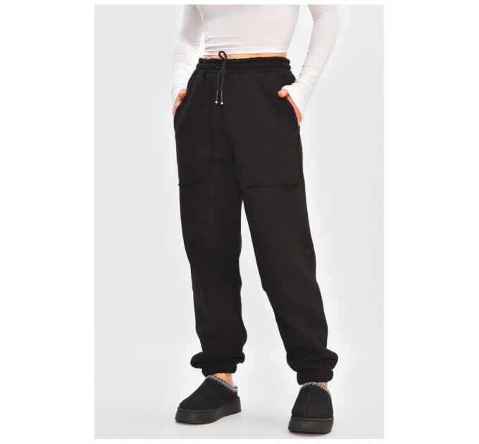 Спортивні жіночі штани на флісі чорного кольору 205013L