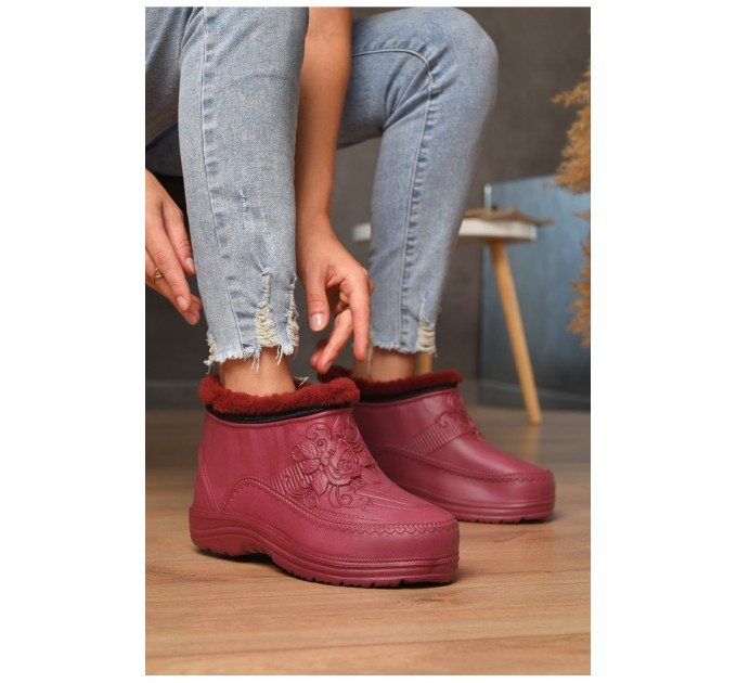 Галоши женские на меху бордового цвета 205257L