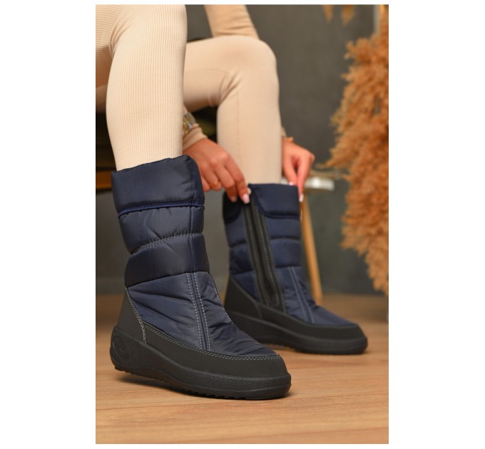 Дутики жіночі на хутрі темно-синього кольору 205601L