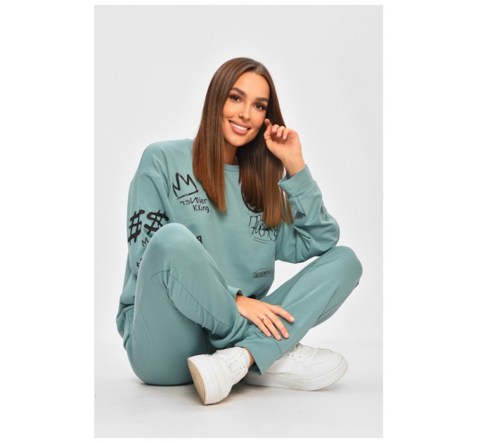 Спортивний костюм жіночий м'ятного кольору з принтом 205850L