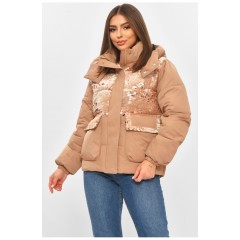 Куртка жіноча демісезонна з паєтками бежевого кольору 206113L