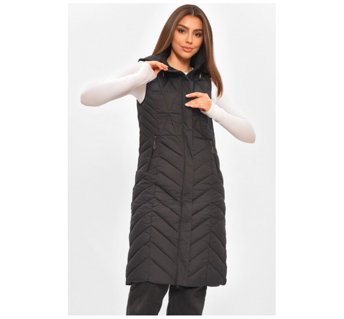 Жилетка женская удлиненная черного цвета 206117L