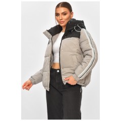 Куртка женская демисезонная серого цвета со вставками 206133L
