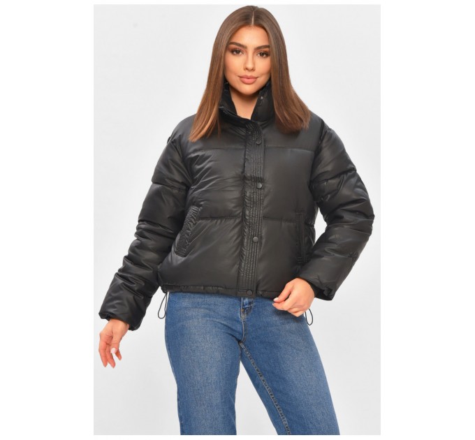 Куртка жіноча демісезонна з еко шкіри чорного кольору 206134L
