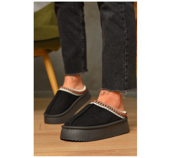 Домашні капці жіночі на хутрі чорного кольору 206358L