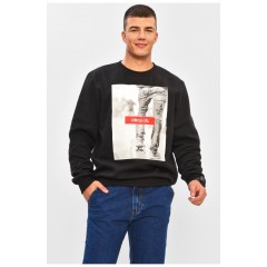 Худі чоловіче на флісі чорного кольору з принтом 206451L Худі чоловіче на флісі чорного кольору з принтом 206451L