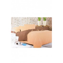 Комплект постільної білизни бежевий з коричневим півторка 152478L