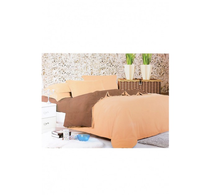 Комплект постільної білизни бежевий з коричневим євро 152480L