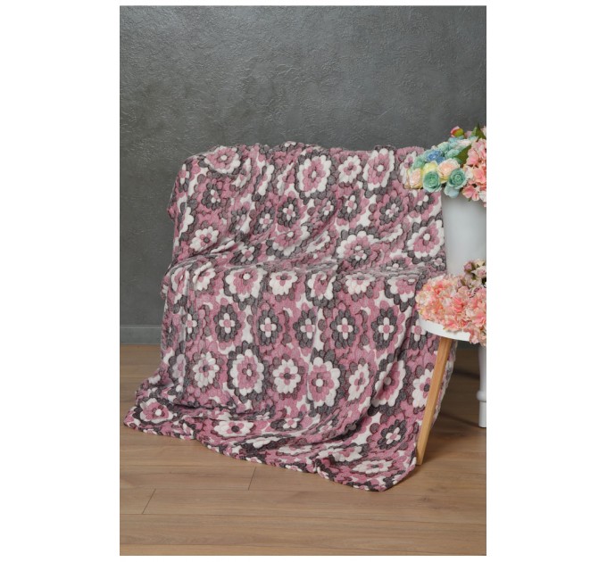 Плед рожевого кольору з квітковим принтом розмір 200*220 164166L