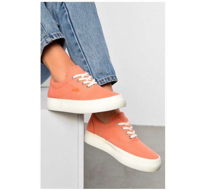 Кеди жіночі персикового кольору на шнурівці текстиль 165854L