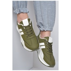 Кросівки жіночі кольору хакі на шнурівці 165946L