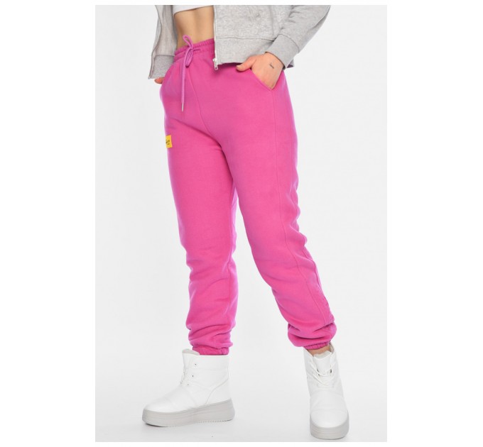 Спортивные брюки женские на флисе малинового цвета 168667L