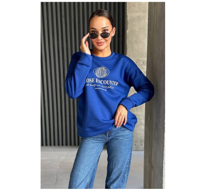 Батник жіночий на флісі синього кольору з написом 168751L