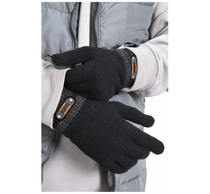 Рукавички чоловічі сенсорні акрилові з начосом чорного кольору 170925L