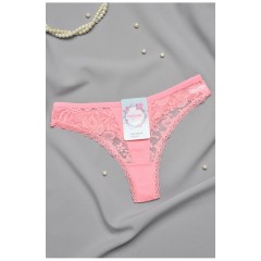 Стрінги жіночі з гіпюровими вставками рожевого кольору 171396L