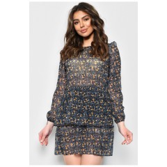 Платье женское шифоновое темно-синего цвета в цветок 171762L