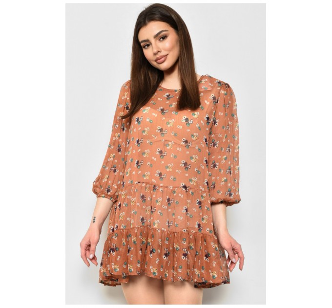 Сукня жіноча шифонова світло-коричневого кольору в квіточку 172129L