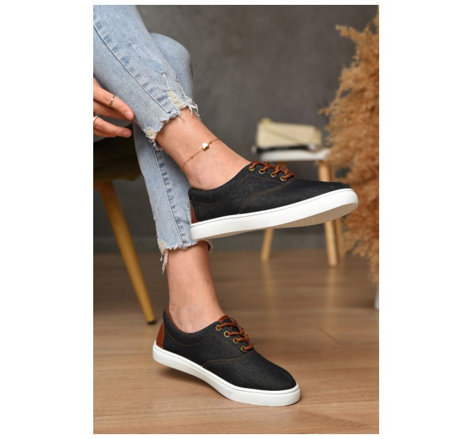 Мокасини жіночі чорного кольору на шнурівці текстиль 172722L