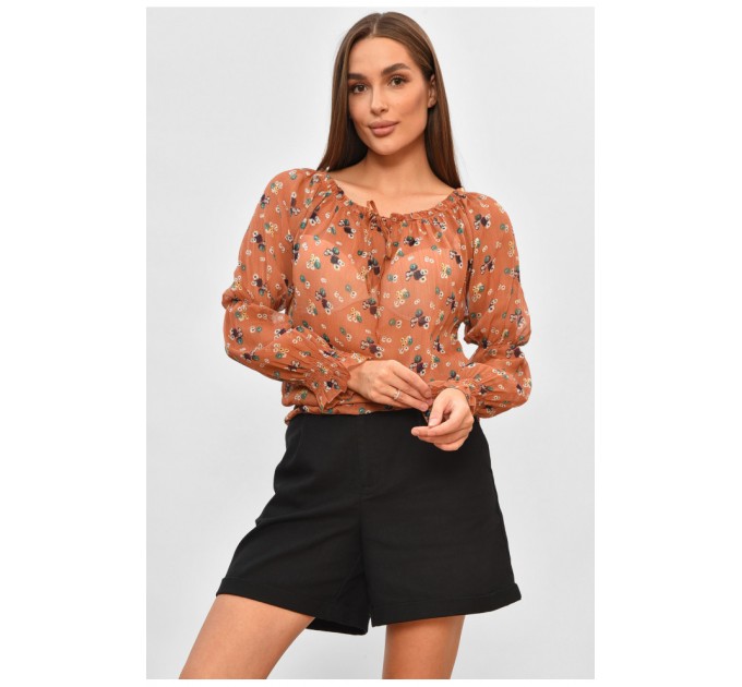Блуза жіноча з принтом коричневого кольору 173676L