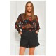Блуза жіноча в сіточку з принтом чорного кольору 173779L