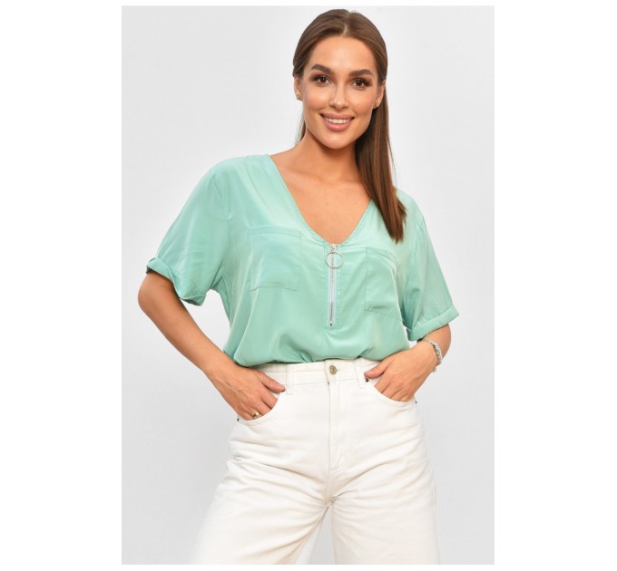 Блуза жіноча з коротким рукавом м'ятного кольору 176212L