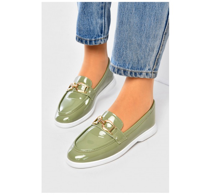 Туфлі-лофери жіночі оливкового кольору 178683L