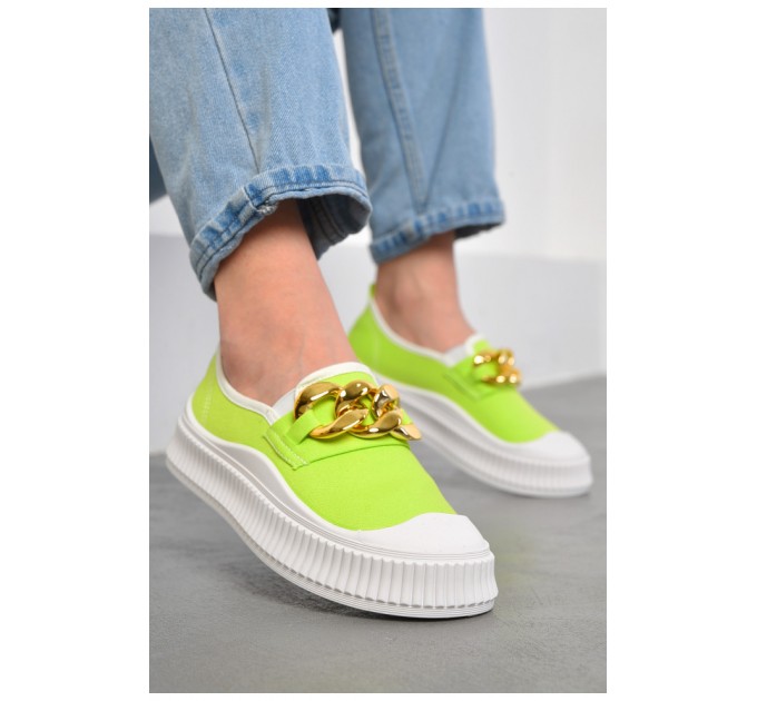 Слипоны женские салатового цвета 180426L