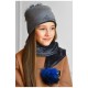 Набір шапка+шарф підлітковий для дівчинки велюровий темно-сірого кольору 183314L Набір шапка+шарф підлітковий для дівчинки велюровий темно-сірого кольору 183314L