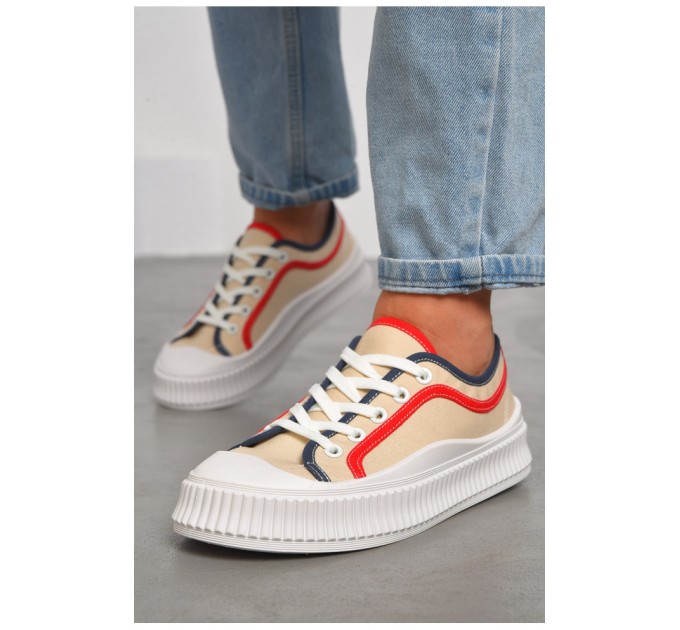 Кеды женские бежевого цвета на шнуровке 184114L