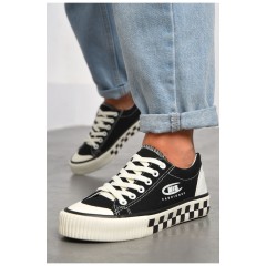 Кеди жіночі чорного кольору на шнурівці текстиль 184225L