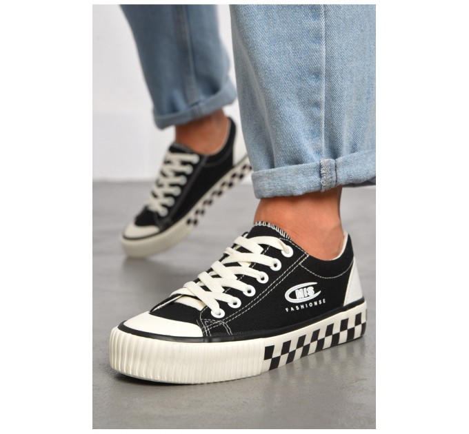 Кеди жіночі чорного кольору на шнурівці текстиль 184226L