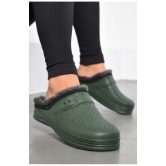 Сабо жіночі піна на хутрі кольору хакі 185092L