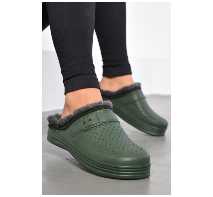 Сабо жіночі піна на хутрі кольору хакі 185092L