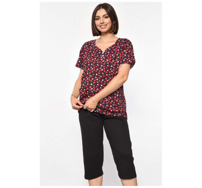 Костюм домашній жіночий напівбатальний темно-синього кольору з принтом 185744L