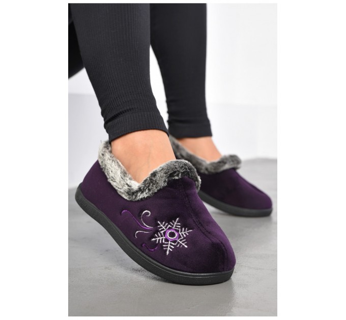Капці жіночі на хутрі фіолетового кольору з візерунком 186056L