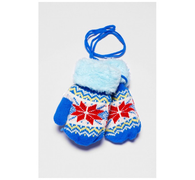 Детские перчатки на меху голубого цвета с рисунком 186498L