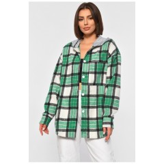 Жіноча рубашка батальна в клітинку зеленого кольору 186683L