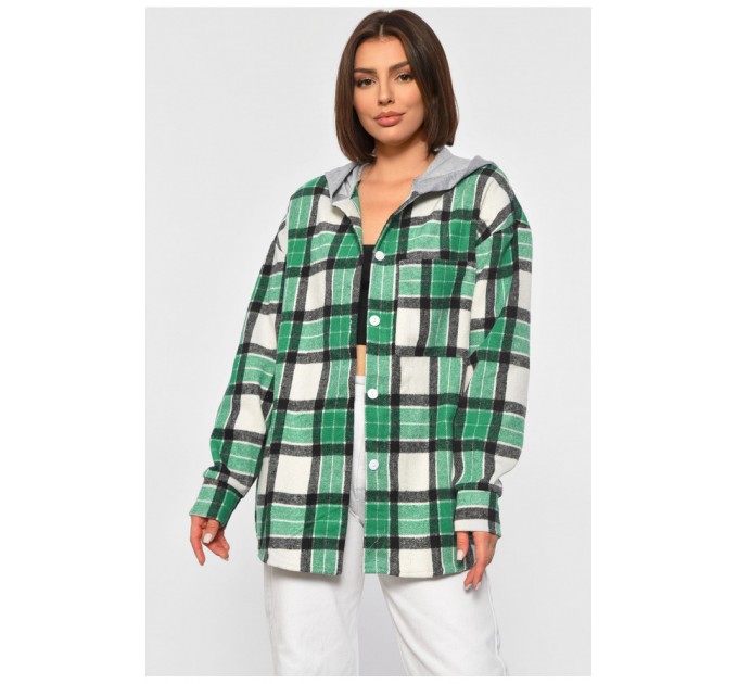 Жіноча рубашка батальна в клітинку зеленого кольору 186683L