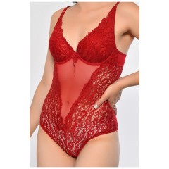 Боди кружевное женское красного цвета чашка В 186814L